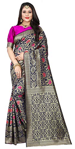 Om Shantam sareesWomen's Jacquard Silk Floral Saree with Unstitched Blouse Piece