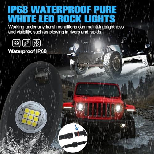 Image of 20pods White Rock Lights Dc 12v-80v 6000k Aluminum Alloy Pure White Led Rock Lights with Switch Wiring Harness Kit Ip68 Waterproof for Trucks Pickup Offroad Car SUV Utv ATV Rv Fends Underglow Lights