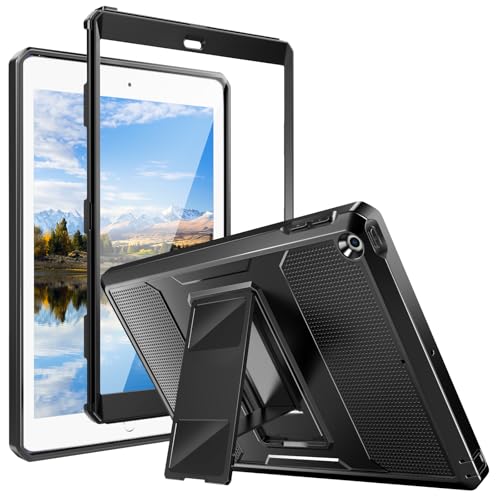 MoKo Funda para iPad 9.7 2018/2017, iPad 6.a Generación/iPad 5.a Generación - Anti-Rasguños Híbrido Resistente con Protector de Pantalla Incorporado & Soporte para iPad 9.7 Pulgada - Negro