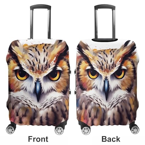 Watercolor Cool Owl Head Travel Luggage Cover Anti-scratch Suitcase Cover Elastic Suitcase Protective Cover Fits 19-32 Inch Luggage L3