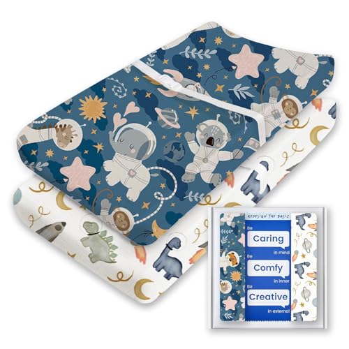 Image of Changing Pad Cover for Girls Boys, TotBasic Premium Soft Boho Changing Table Covers, Stretchy Jersey Changing Table Sheets - Fits All Standard Changing Tables - 2 Pack (Dino Space)
