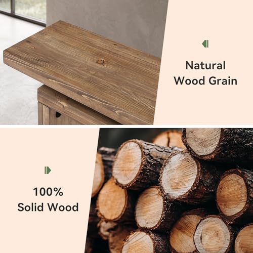 TRIBEWOOD 63-Inch Solid Wood Console Table for Entryway, Farmhouse Narrow Long Sofa Table Behind the Couch for Living Room, Hallway, Foyer, Entrance, Unique Dual-Layer Tabletop, Rustic Brown - image 5