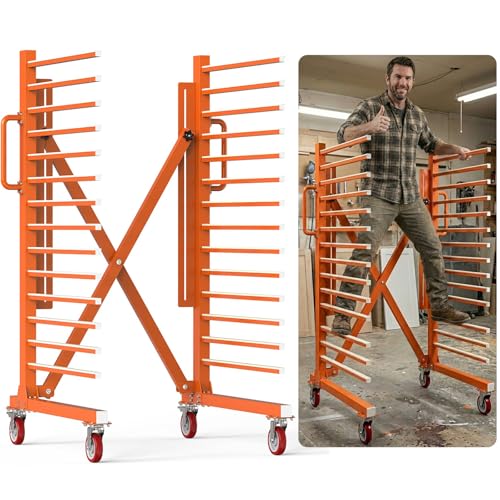 BERPET 15-Level Paint Drying Rack for Cabinet Doors (Expandable 12"-58") - 1650lbs Heavy Duty Cabinet Drying Rack with 3.1" Spacing - Rolling Stand for Professional Woodworking