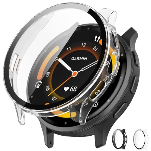 2 Pack Case for Garmin Venu 3 Screen Protector, 9H Hardness Tempered Glass Clear Film Anti Scratch Bubble Free (Black Transparent, Venu 3)