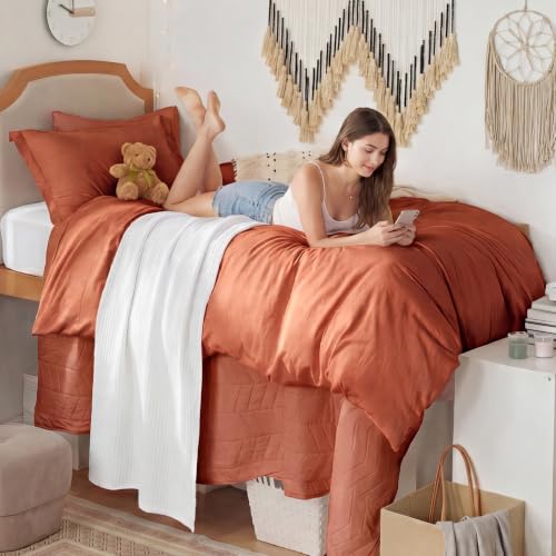 Image of Bedsure Prewashed Twin Duvet Cover, Cotton-Like Bedding Set, Terracotta | Ultra Soft, Relaxed Texture, Twin XL Breathable Comfort, Hidden Zipper, 8 Corner Ties, Easy Care, Year-Round Use
