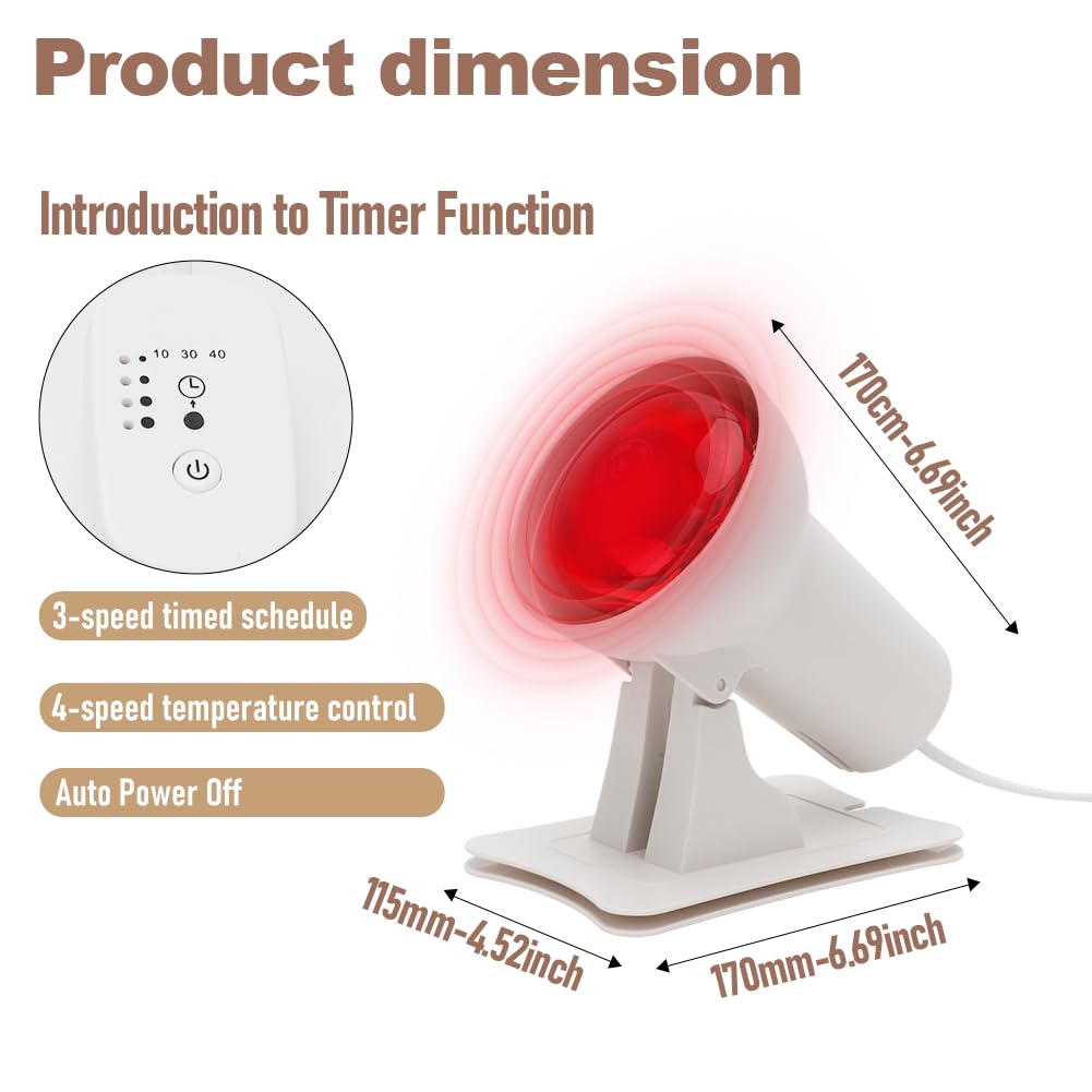 Lampada Infrarossi Termica 110W Radiatore Portatile Calore Rapido Base Antiscivolo Allevia Dolori Muscolari per Rilassamento Domestico Studio Ufficio e Fitness