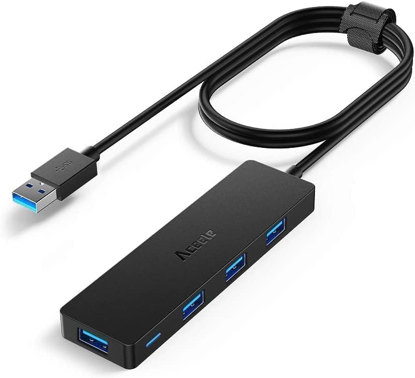 Aceele USB Hub 3.0 Splitter with 4ft Extension Long Cable Cord 4-Port Ultra-Slim Multiport Expander for Desktop Computer PC Laptop Chromebook Mac mini iMac PS4 Flash Drive Data and More