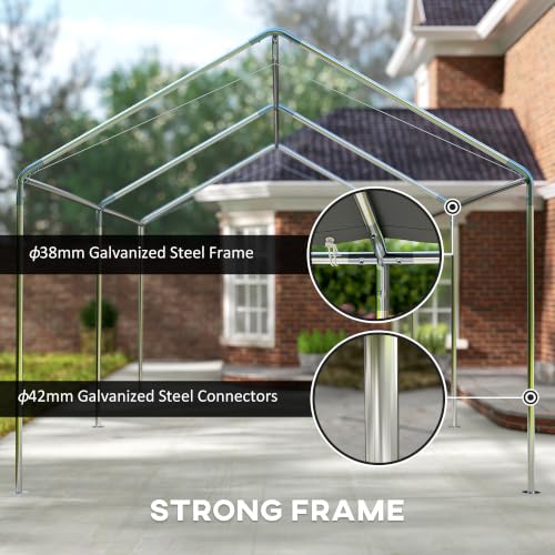 Image of Outsunny 10'x20' Carport Outdoor Heavy Duty Galvanized Car Canopy White