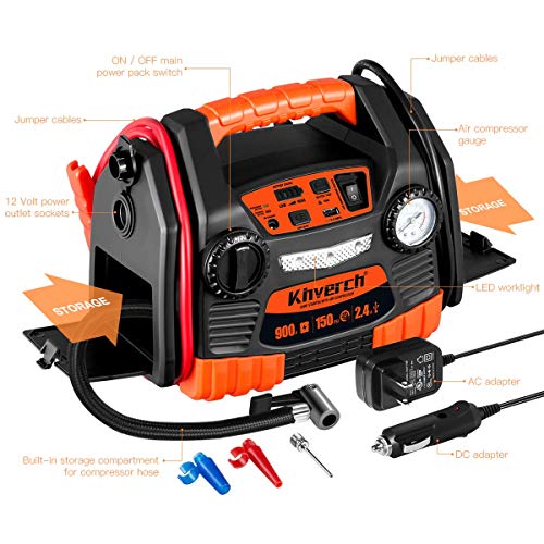 Kinverch Jump Starter 900 Peak 9Ah Portable Car Jump Starter With Air Compressor/Tire Inflator &Usb Port/12V Power Ports #TOP2