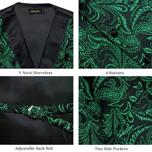 Image of DiBanGu Mens Paisley Suit Vest Silk Jacquard Waistcoat and Necktie Set Formal Shawl Collar Dress Vest 7PCS for Wedding Party