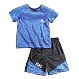 Aiihoo Kinder Jungen Mädchen Trainingsanzug Sportanzug Kurzarm Sportshirt Mit Sportshorts Jogginganzug Sommer Sportkleidung Set Blau G 116-122