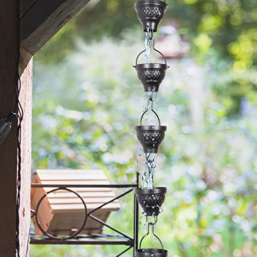 U-Nitt 8-1/2 Feet Aluminum Rain Chain, Black Powder Coated, Alternative Downspout For Gutter, Functional And Decorative, Black Lace, 8.5 Feet Length, 786/1062A #TOP6