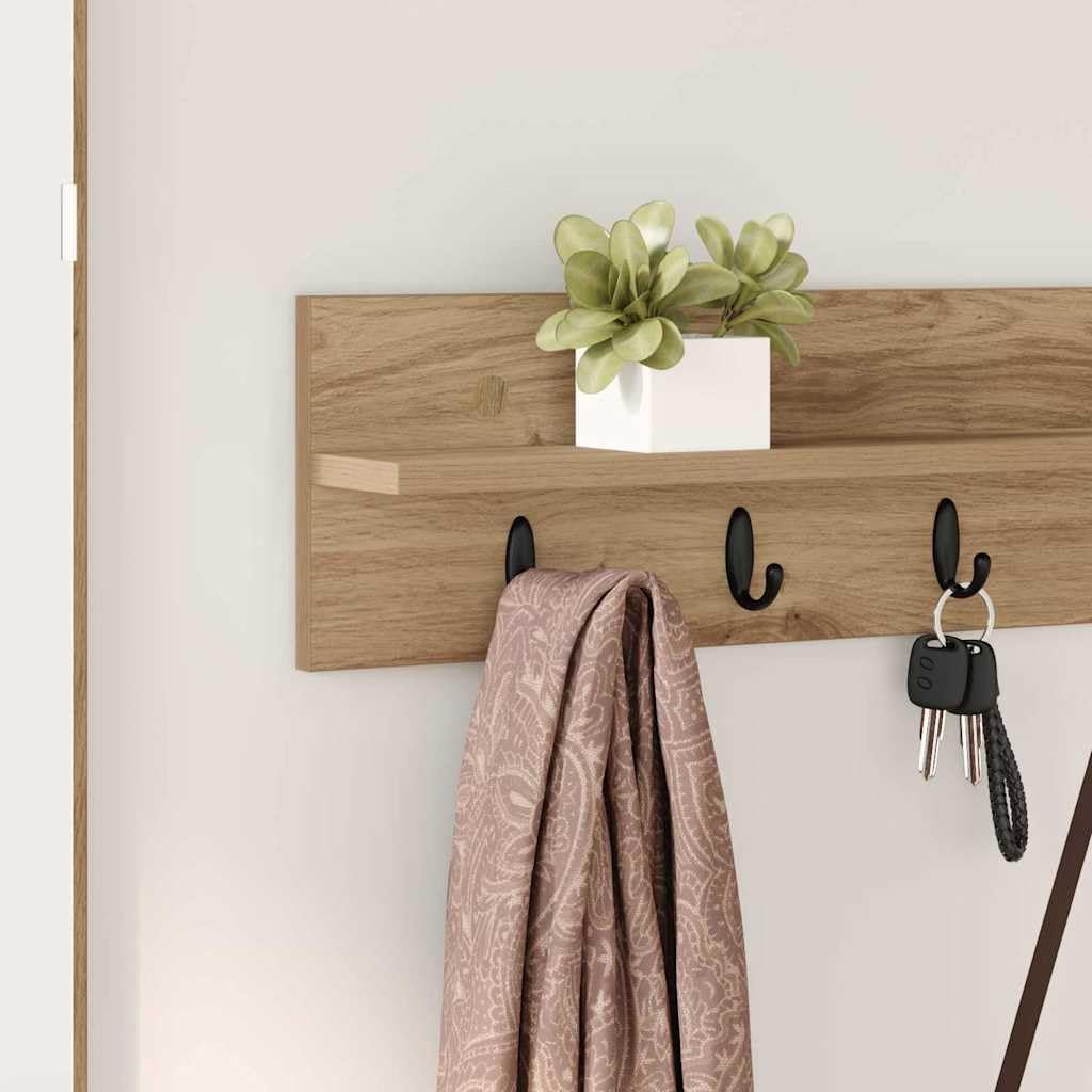 Porte-Manteau Mural Chêne Artisanal 100 cm, Patère d'Entrée Moderne en Bois d'Ingénierie avec Crochets Robustes, Meuble de Rangement Mural Gain de Place pour Couloir et Hall