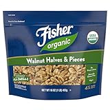 Fisher Organic Walnut Halves & Pieces 16 oz, USDA Certified Organic Nuts, Unsalted California Grown, Non-GMO, No Preservatives, Walnuts for Baking & Cooking, Healthy Snacks for Adults, Resealable Bag