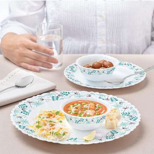 Image of Larah by Borosil Silk Series Stardust Opalware Dinner Set with Steel Spoon | 41 Pcs for Family of 6 | Microwave & Dishwasher Safe | Bone-Ash Free | Crockery Set for Dining & Gifting | Plates & Bowls