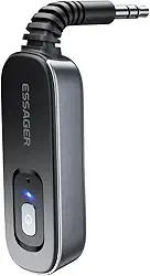 Adaptador auxiliar Bluetooth 5.1 receptor e transmissor recarregável para fones de ouvido Airpods, alto-falante, adaptador de áudio auxiliar ESSAGER de 3,5 mm para passadeira de avião, leitor de MP3,