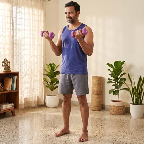 Image of KAKSS Neoprene Dumbbell Set of 2 (3 lb / 1.4 Kg Each), Purple Hex Dumbbells with Cast Iron Core and Non-Slip Coated Grip, Hand Weights for Home Workout Equipment and Gym Dumbbell for Women and Men