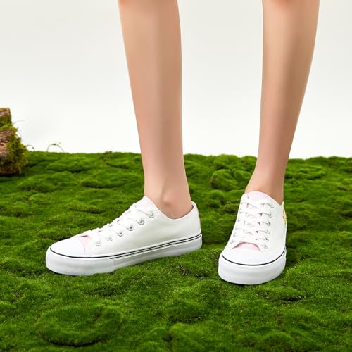 Image of ZGR Womens White Tennis Shoes for Women,Low Tops Lace up Canvas Sneakers