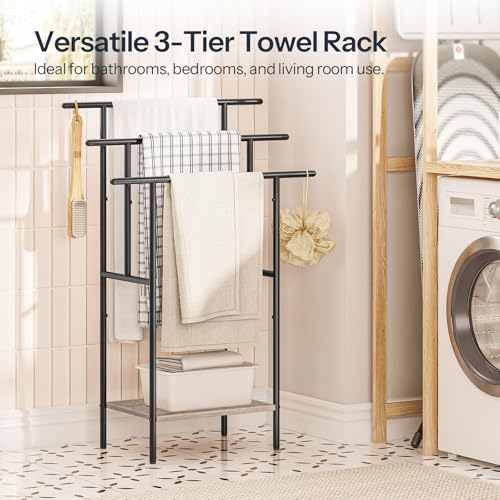 HOOBRO 39.4" Tall Freestanding Towel Rack for Bathroom, 3 Tier Stepped Blanket Rack with Shelf, Oversized Bath Towels Drying and Display Rack, Black and Rustic Brown BG50LB01 by HOOBRO - Used condition - Image 6
