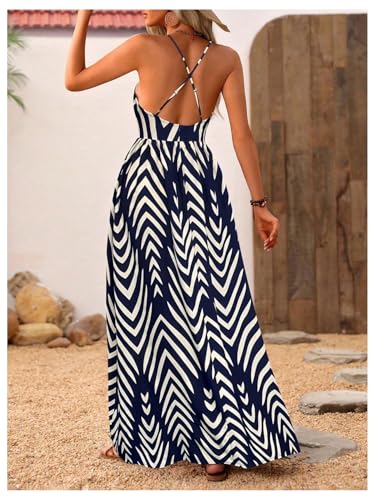 Image of MakeMeChic Women's Boho Maxi Dress Summer Luau Outfits Beach Wedding Guest Backless Sundress Flowy Resort Wear