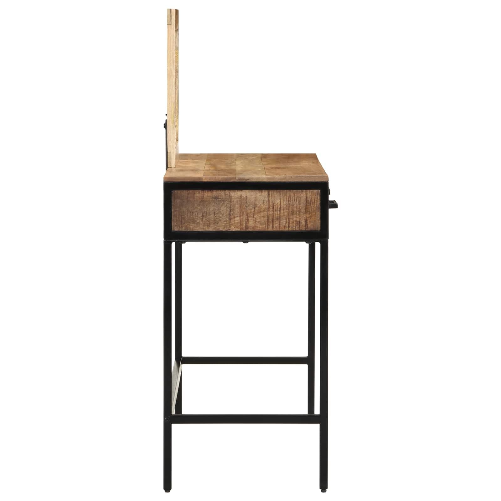 Schminktisch Massivholz Mango Braun 100x40x120 cm mit Spiegel und Schubladen, Stabiler Metallrahmen, minimalistischer Make-up Tisch für Schlafzimmer