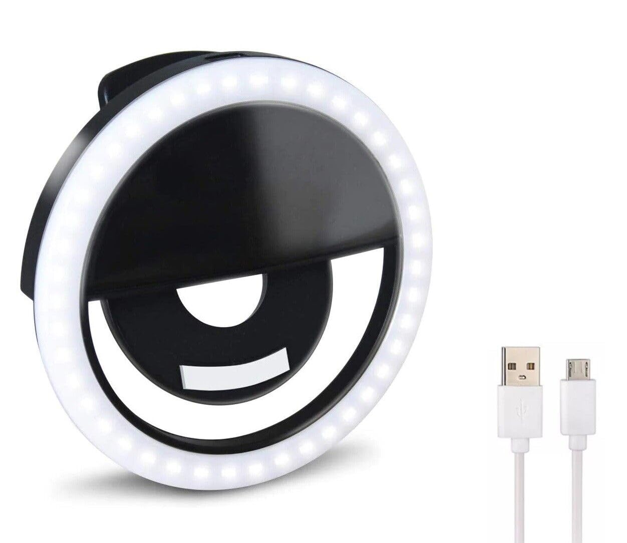 Selfie Ring Light For Phone, Rechargeable 3 Level Brightness Adjustable Ring Light With 36 LED Bulbs For Mobile Phone; Ring Light For Tiktok Video, Makeup, Vlogging, Live Streaming (Black)