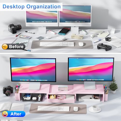 Image of gianotter Dual Monitor Stand Riser With Drawer and 2 Pen Holders