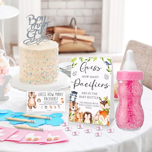 Image of Roowest 512 Pcs Baby Shower Games Guess How Many Pacifiers Sign 100 Small Guessing Games 10 HB Pencils 750ml Milk Bottle 400 Acrylic Pacifiers Decoration for Guest Gender Reveal(Vivid,Woodland)