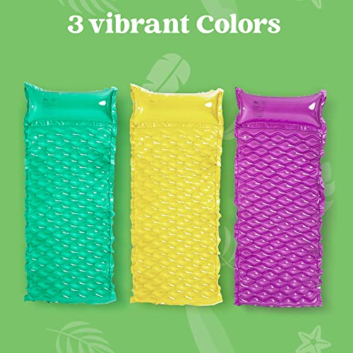 Sloosh 3 Pack Inflatable Pool Mat Swimming Pool Mattress Float Lounge With Headrest, Pool Float Air Mat For Adults Summer Pool Party Fun 64X32 Inch #TOP3