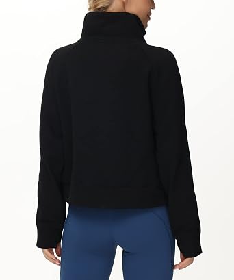 THE GYM PEOPLE Womens Half Zip Pullover Fleece Stand Collar Crop Sweatshirt | Thumb Hole, Pockets, Fleece Lined Crop Tops for Lounge, Workout
