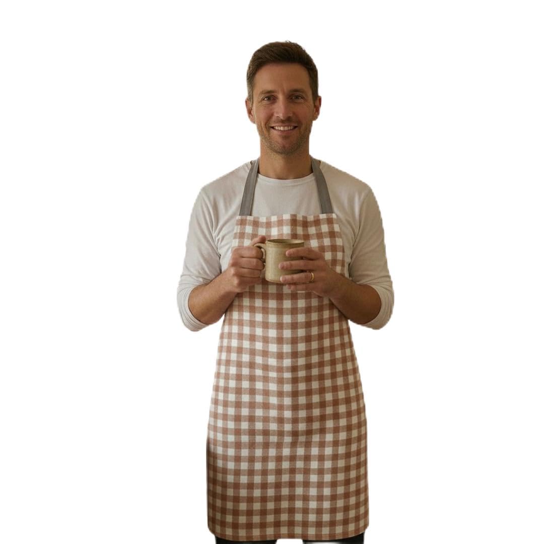 Jolee Burnt Orange Traditional Gingham Matte Finish Oilcloth Wipe Clean Apron for Adult - 74cm