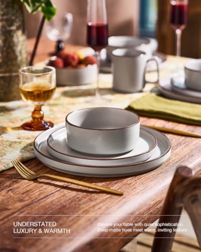 Image of Famiware Nebula Ridge 24-Piece Dinnerware Set with Pasta Bowls, Light Gray