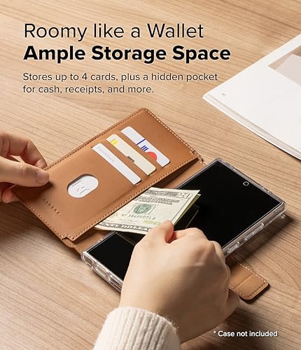 Image of Ringke Folio Wallet Magnetic for Samsung Galaxy S25 Ultra [Compatible with MagSafe Case] Detachable Slim PU Leather Grip Card Holder Wallet Flip Cover for Flat Back Magnetic Case - Brown