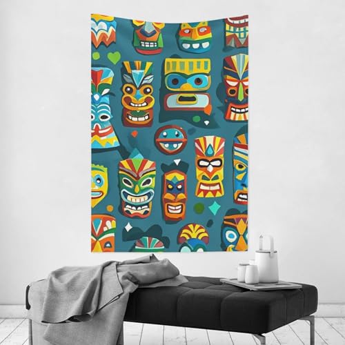 Tapisserie murale sans dommage masque Tiki coloré déco velours pêche - 4