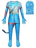 Sukyfecde Avatar Costume Neytiri Girl Kids Cosplay Jumpsuit Halloween Outfits Birthday Party Dress Up Role Play Clothes Size 8 (7-8 Years, Blue)