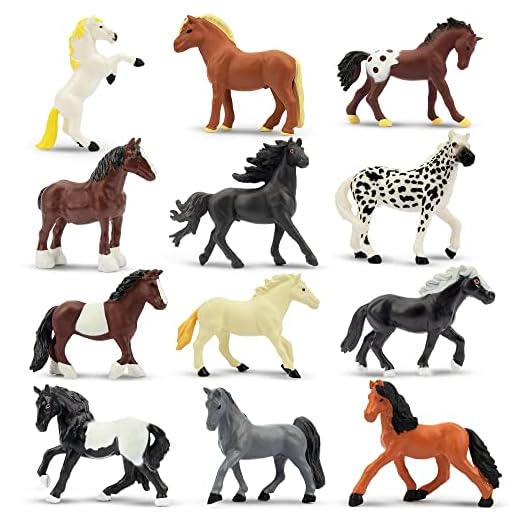 TOYMANY 12PCS Mini Realistic Horse Figurines Toy Set, Plastic Miniature Pony Small Foal Figures, Christmas Birthday Gift Cupcake Cake Topper Party Favor Educational Toy School Prize for Kids Toddlers