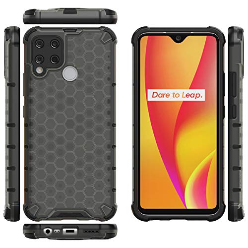 Image of Glasgow Back Case Cover Compatible with Realme C15 (Honeycomb Pattern) - Black