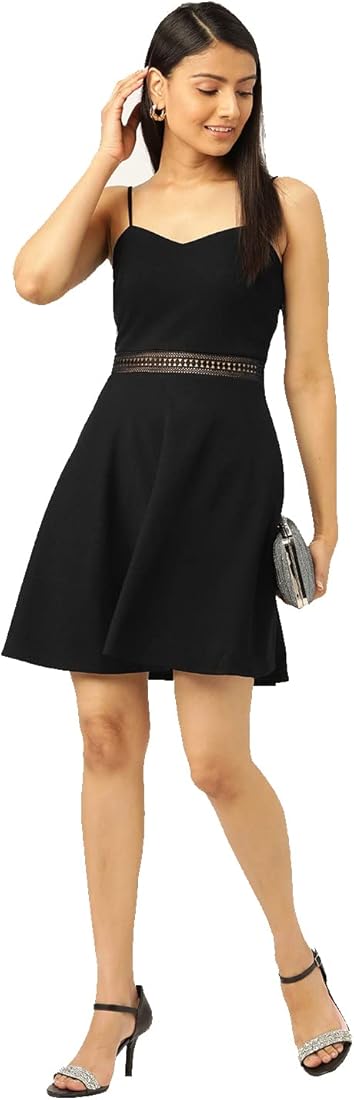Buy 20Dresses Women'sPolyester Knits Fit & Flare V Neck Knee Length Dress |  Midnight Magic Dress (Black,L) (DR0L0982) at Amazon.in