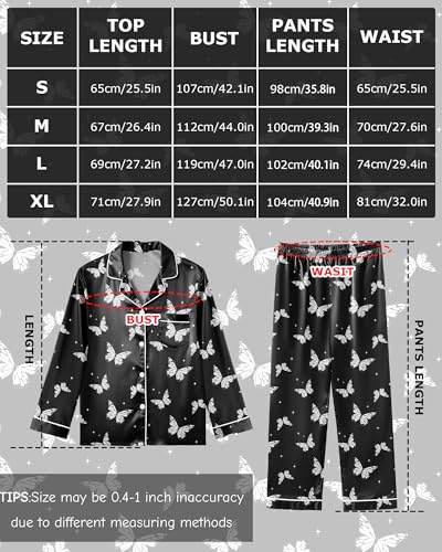 Image of Silky Pajamas for Women 2 Piece Long Sleeve Pj Sets Women's Satin Sleepwear Button Down Loungewear Set
