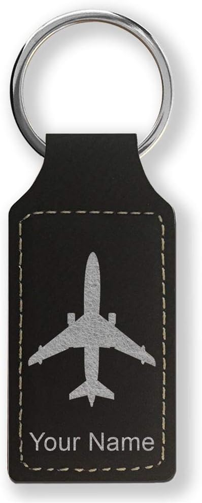Rectangle Keychain, Jet Airplane, Personalized Engraving Included