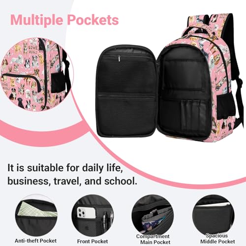 Dogs Backpack for Kids Boys Girls, Cute Backpack for School Outdoor Travel 16.5inch, Gifts for Dogs Lover (Pink)2
