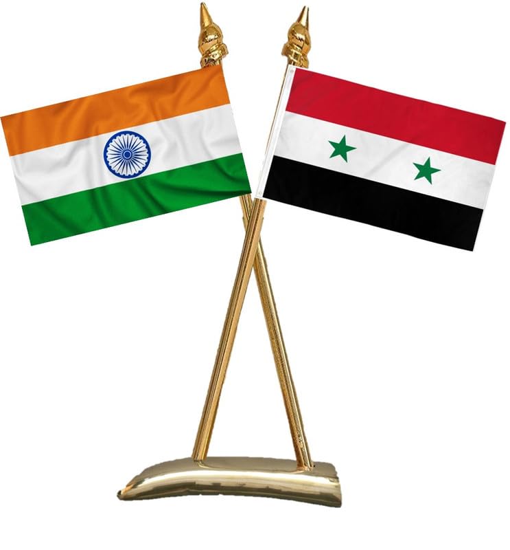 SYRIA & INDIA Miniature Flags - Shining Cotton Cloth with Criss-Cross Classy Brass Base Table Stand-image-30