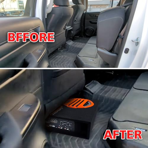 Image of NIKPRO Premium 8-Under Seat Subwoofer for Cars Active Bass Tube with 200 RMS Power and 4400 Watts Peak Built-in Amplifier for Deep Bass and Crystal Clear Audio in Sleek Black Design