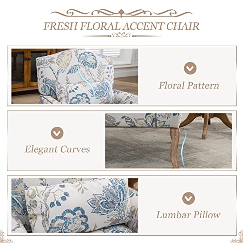 Bonzy Home Modern Accent Chair Set Of 2, Comfy Armchair With Wooden Legs, Upholstered French Single Sofa Reading Chairs With Pillow Retro Side Chairs For Living Room Bedroom Club, Floral Pattern #TOP3