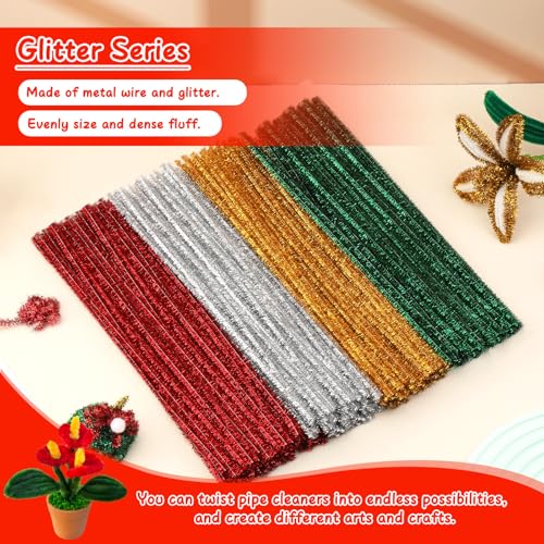 Image of Mnuizu 200 Pcs Pipe Cleaners, Glitter Pipe Cleaners Craft Fuzzy Sticks Bulk