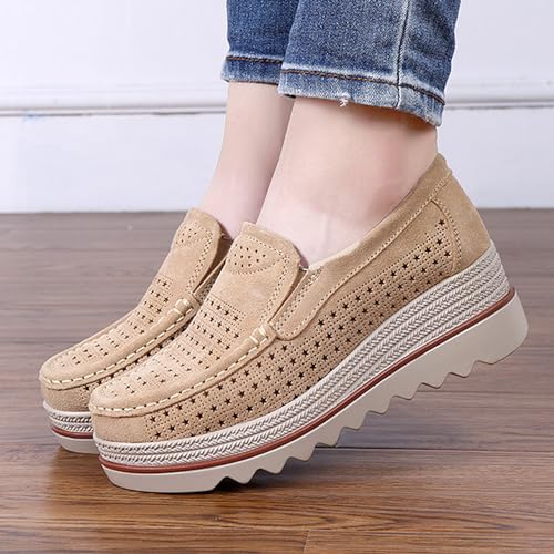 Image of YING LAN Women Slip On Loafers Comfort Suede Moccasins Wide Low Top Shoes