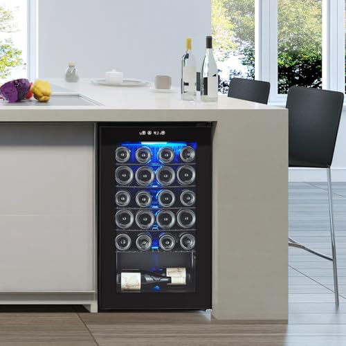 Image of 24 Bottle Wine Fridge, Small Wine Cooler Temperature Adjustment Range 40~61F, Mini Wine Refrigerator Freestanding for Home Kitchen Office Bar, Wine Cellar for Red, White and Champagne