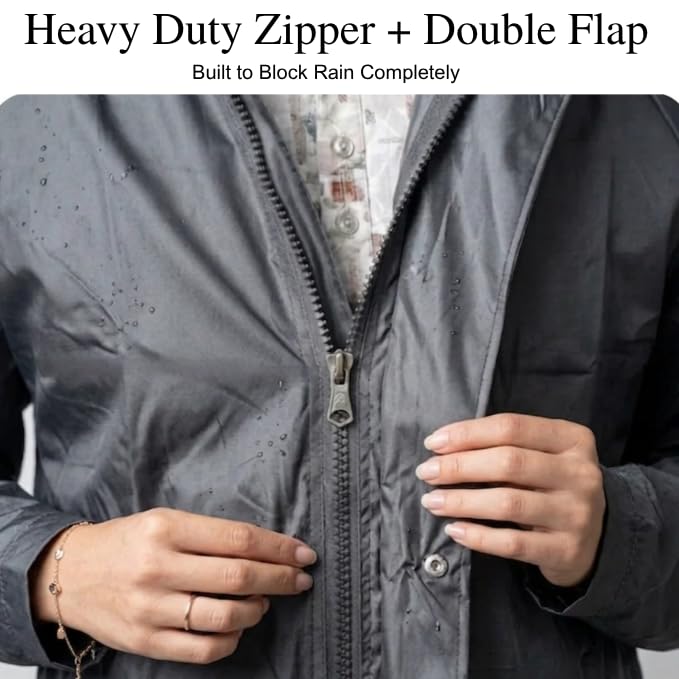 Image of GRECIILOOKS Women`s Raincoat | raincoat For women Waterproof with Hood | Rainsuit with Drawstring & heavy duty zippers | rain coat for womens with Transparent Visor