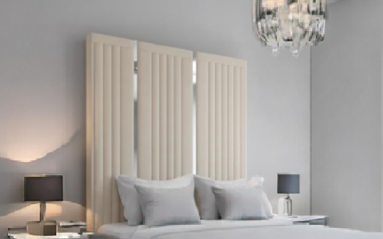 mm08enn Gold Strips Upholstered Bed Headboard in Plush Fabric 30" 36" 44" 50" and 60" Height (Height 50", Steal, 4ft6 Double)
