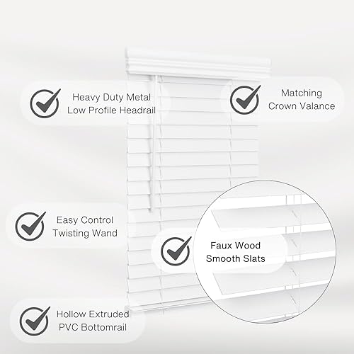 Miniatura 5 de Lotus  Windoware Persiana sin cables de madera sintética de 2 pulgadas para oscurecer la habitación 145 pulgadas de ancho x 72 pulgadas de largo